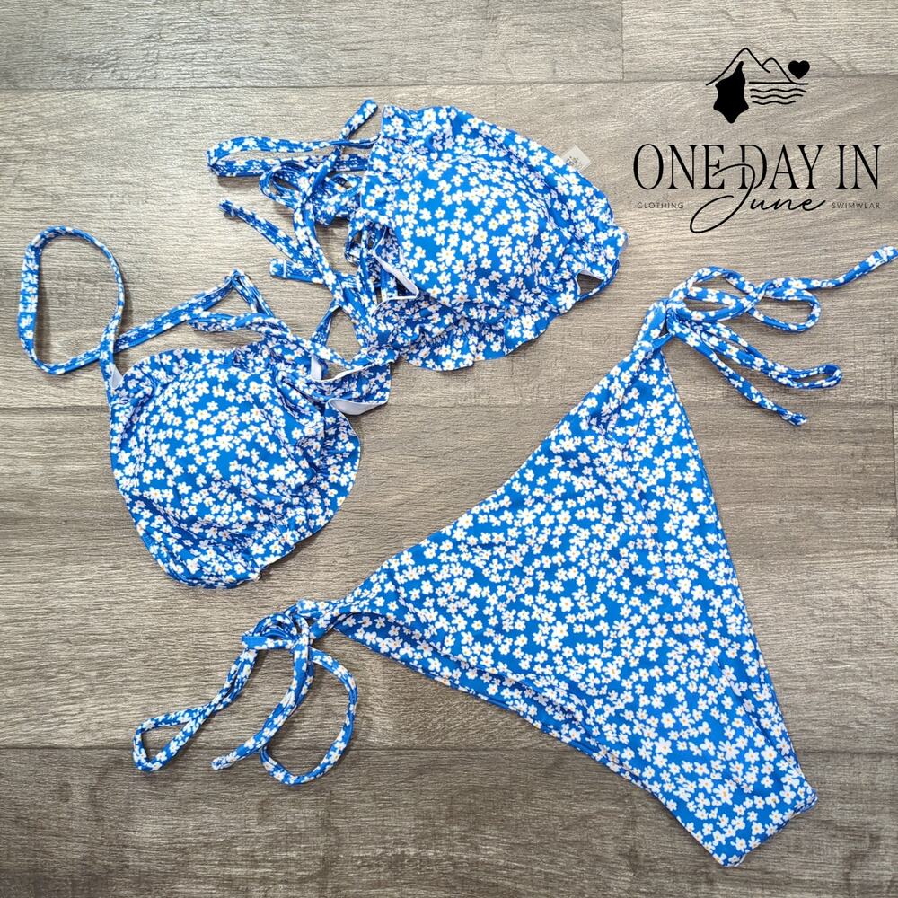 Zaful Ruffle Tiie Side Floral Bikini Swimsuiit Size M